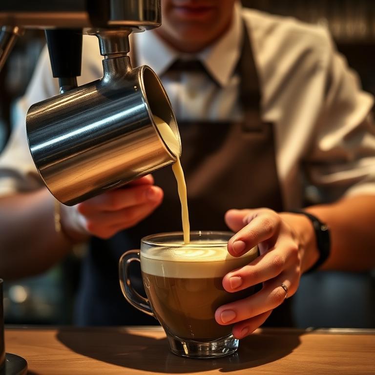 Barista pouring latte